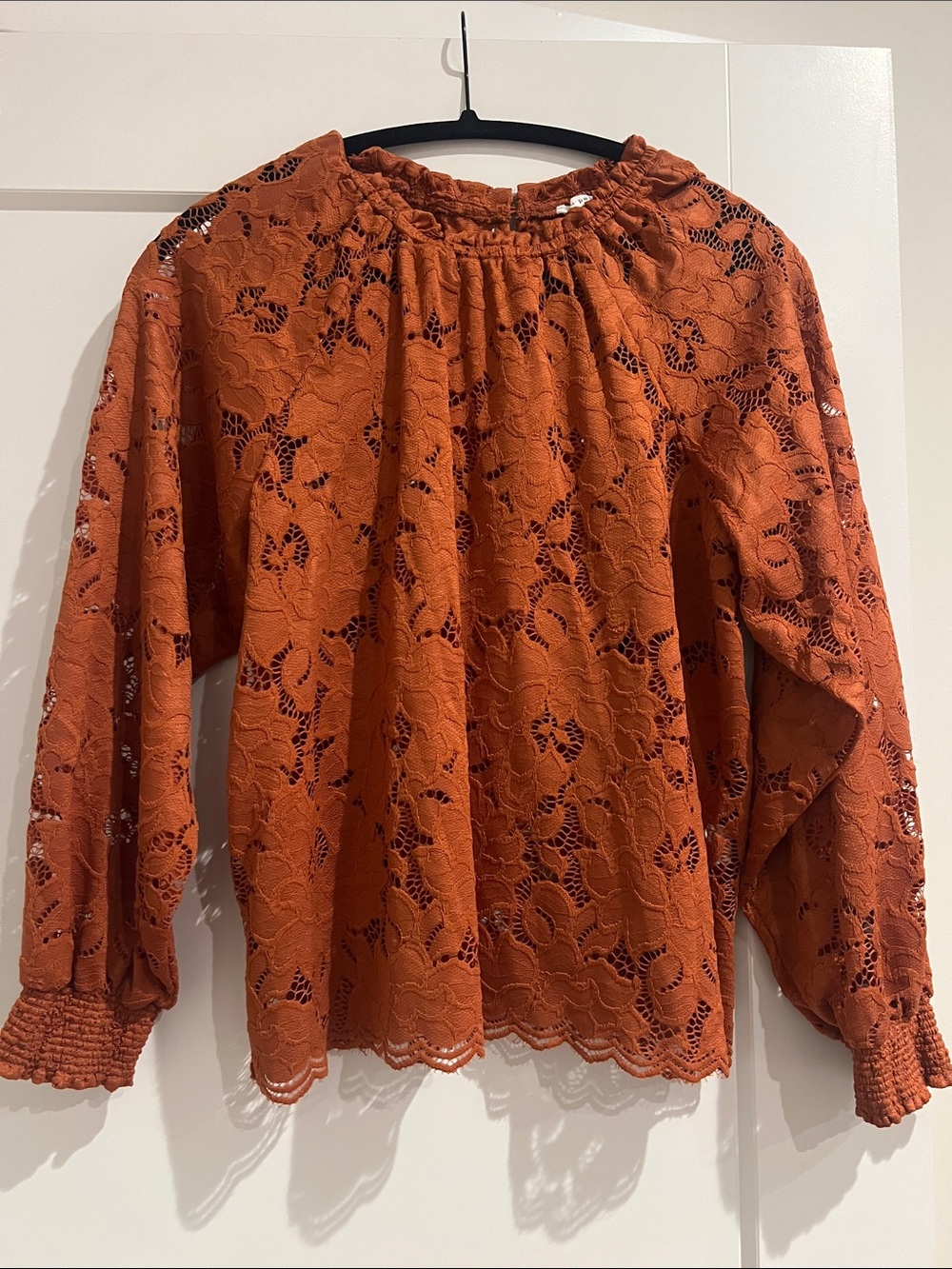 Blu Pepper Burnt Orange Lace Long-Sleeve Blouse